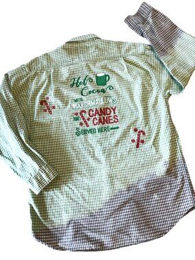 Upcycled Plaid Christmas Shirt, Bleached Painted Holiday Graphics Plus Size